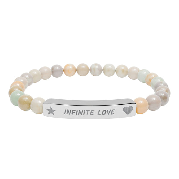 Engraved Natural Stone Beaded Bracelet — "INFINITE LOVE", Heart, Star