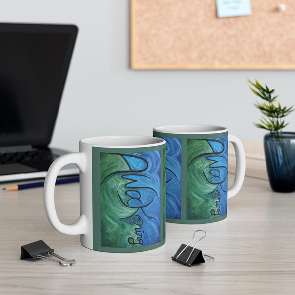 Awakening Art coffee Mug — Shades of Blue & Green Waves Ceramic 11oz