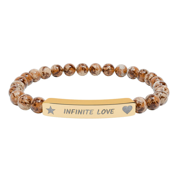 Engraved Natural Stone Beaded Bracelet — "INFINITE LOVE", Heart, Star