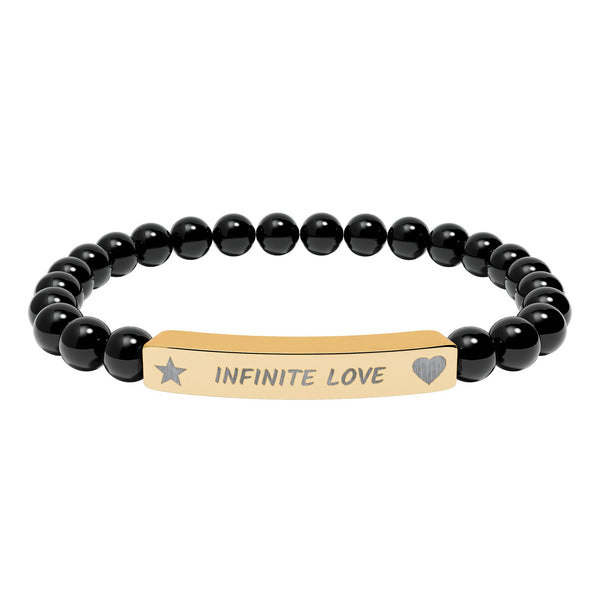 Engraved Natural Stone Beaded Bracelet — "INFINITE LOVE", Heart, Star
