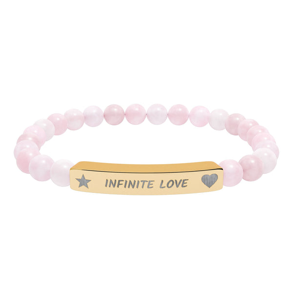 Engraved Natural Stone Beaded Bracelet — "INFINITE LOVE", Heart, Star