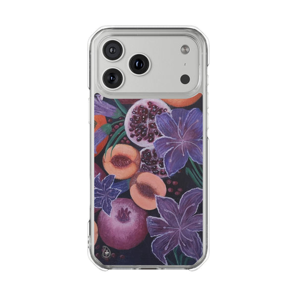 MagSafe Compatible iPhone Case - Fruits and Purple Lily Flowers Painting