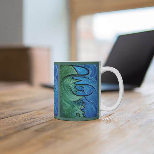 Awakening Art coffee Mug — Shades of Blue & Green Waves Ceramic 11oz