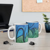 Awakening Art Mug— Black Script with Shades of Blue & Green Waves 11oz
