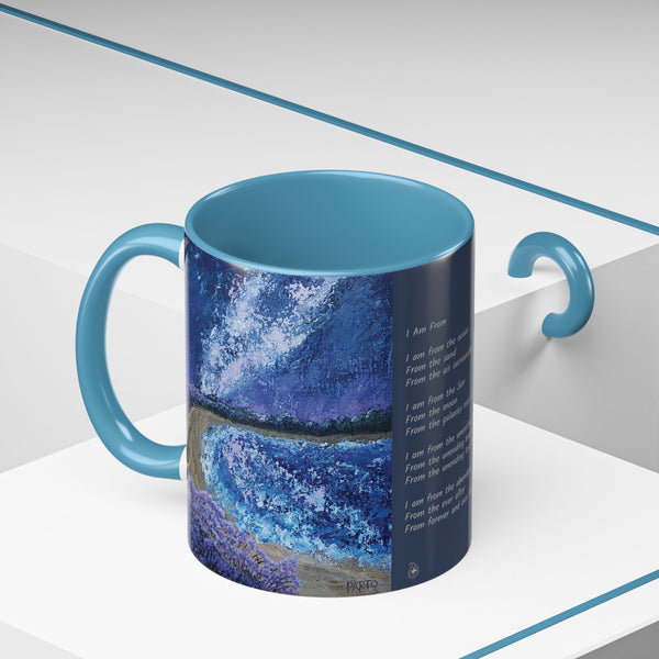 I Am From Poem and Scenic Art Mug (Milky Way Galaxy & Sunrise Beach)