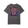 T-shirt Logo, fruits and flower painting and inspirational saying on back.