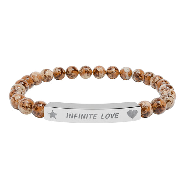 Engraved Natural Stone Beaded Bracelet — "INFINITE LOVE", Heart, Star