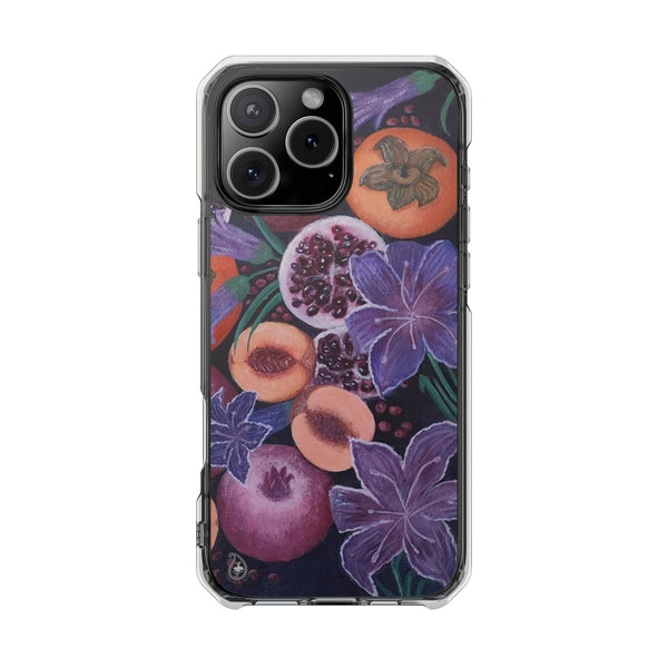 MagSafe Compatible iPhone Case - Fruits and Purple Lily Flowers Painting