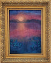 Parto Dehdashti sunset lake painting with water lilies - framed