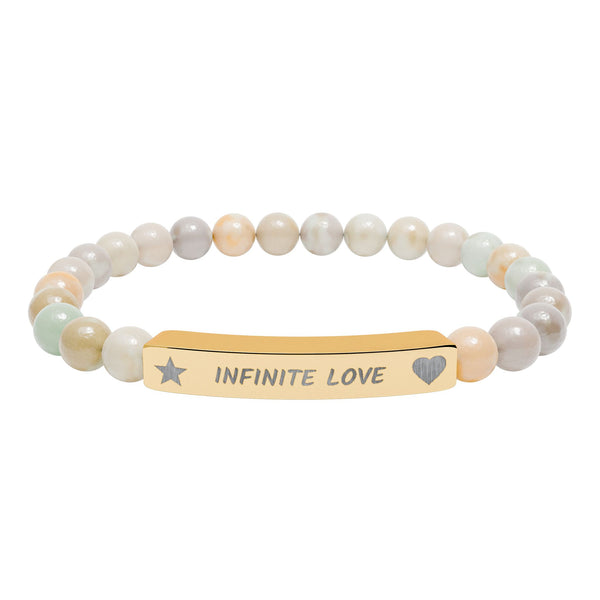 Engraved Natural Stone Beaded Bracelet — "INFINITE LOVE", Heart, Star