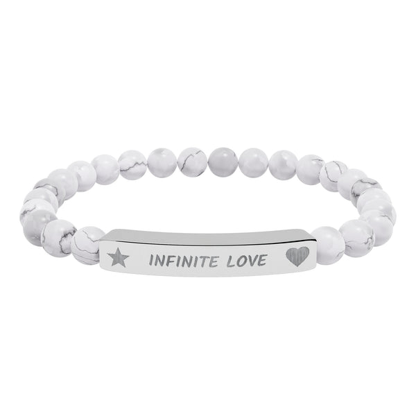 Engraved Natural Stone Beaded Bracelet — "INFINITE LOVE", Heart, Star