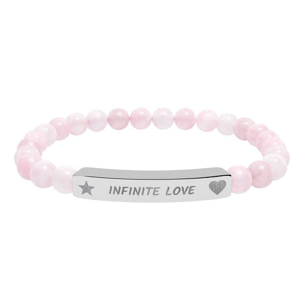 Engraved Natural Stone Beaded Bracelet — "INFINITE LOVE", Heart, Star