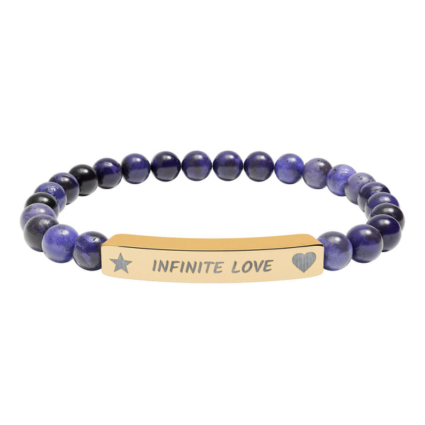 Engraved Natural Stone Beaded Bracelet — "INFINITE LOVE", Heart, Star