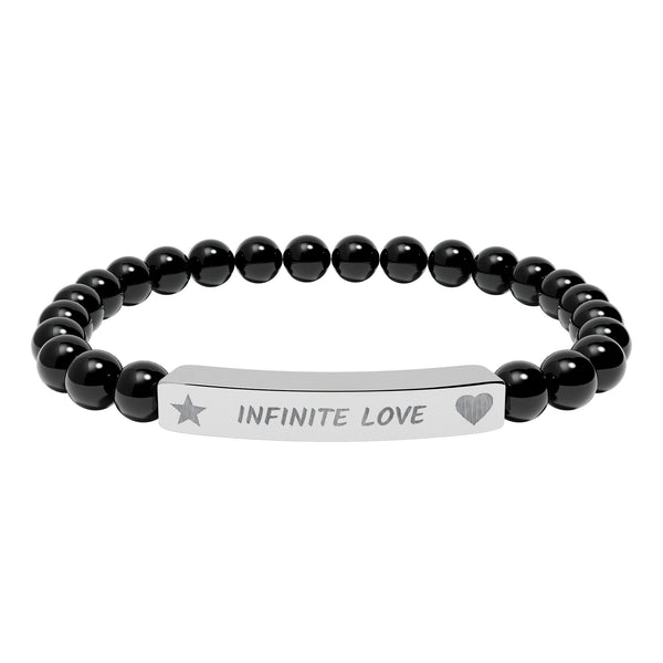 Engraved Natural Stone Beaded Bracelet — "INFINITE LOVE", Heart, Star