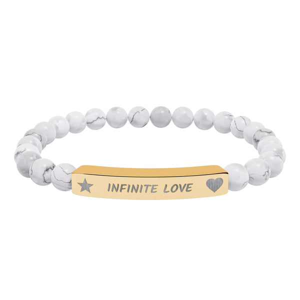 Engraved Natural Stone Beaded Bracelet — "INFINITE LOVE", Heart, Star